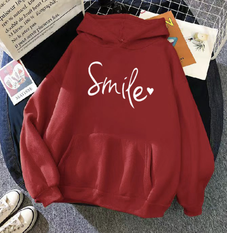 

Long Sleeve Casual Smile Text Letters Heart Hoodie, Wine red, Hoodies&Sweatshirts