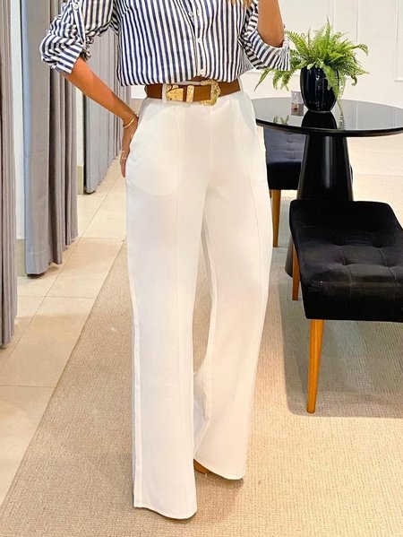 

Casual Plain Loose Pants, White, Pants