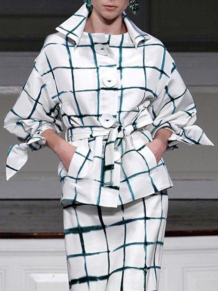 

Shawl Collar Plaid Urban Jacket With Belt, Green, Blazers