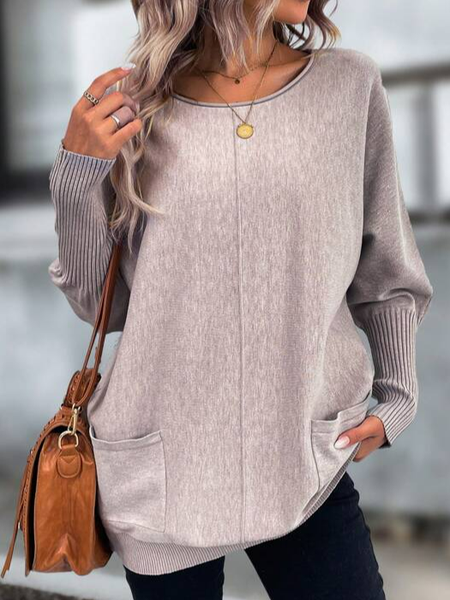 

Plain Loose Casual Crew Neck Sweater, Light coffee, Sweaters