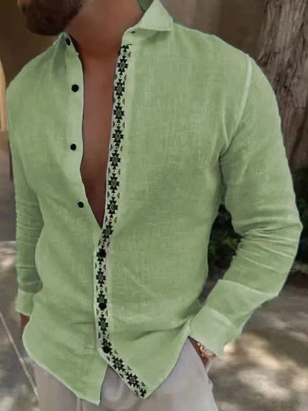 

Casual Abstract Shawl Collar Shirt, Green, Shirts ＆ Blouse