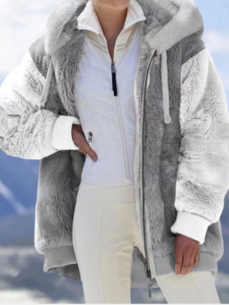 

Casual Color Block Hoodie Teddy Jacket, Gray, Coats