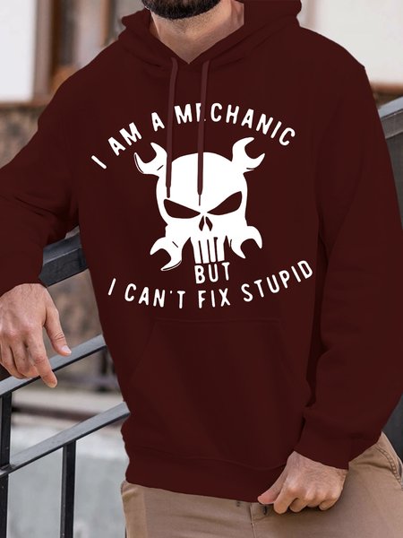 

Men’s I Am A Mechanic But I Can't Fix Stupid Hoodie Casual Text Letters Hoodie, Red, Hoodies&Sweatshirts