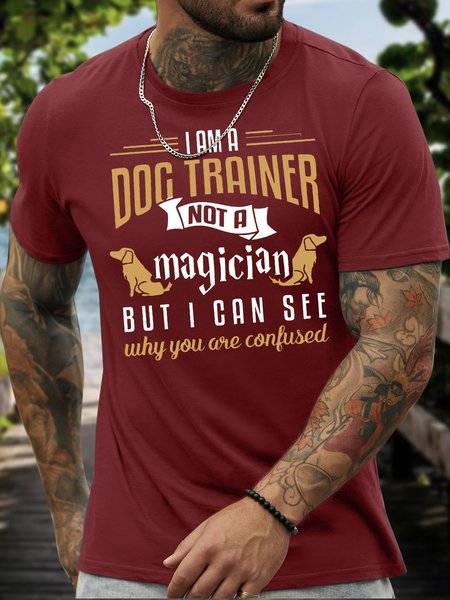 

Men’s Dog Crew Neck Casual Cotton T-Shirt, Red, T-shirts