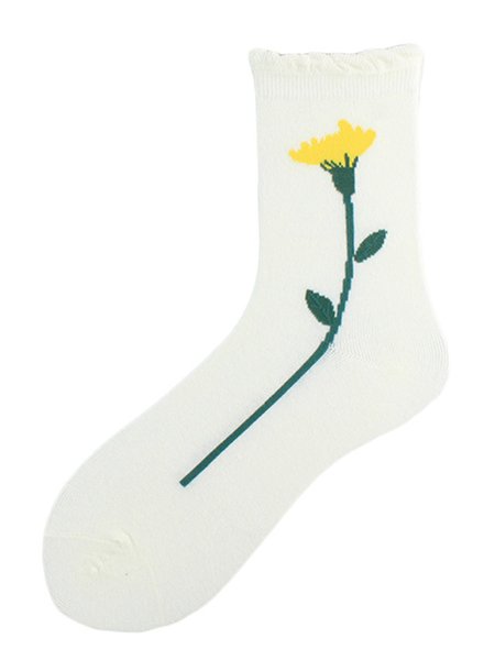 

1pair Floral Cute Mid-calf Socks, Color7, Socks