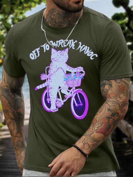 

Men’s Cat Regular Fit Casual Cotton Animal Picture T-Shirt, Army green, T-shirts