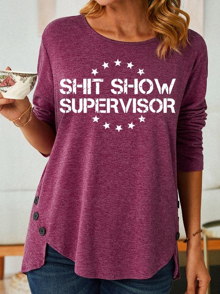 

Women's Shit Show Supervisor Letter Casual Text Letters Crew Neck Shirt, Burgundy, Long sleeves
