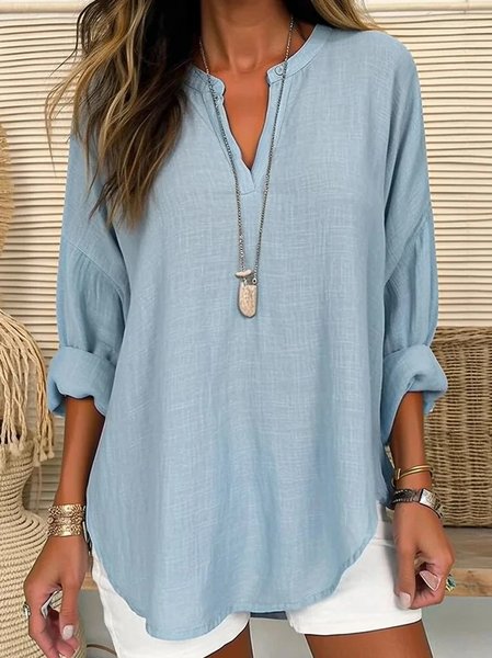 

Blue Loose Casual Plus Size Shirt, Shirts & Blouses