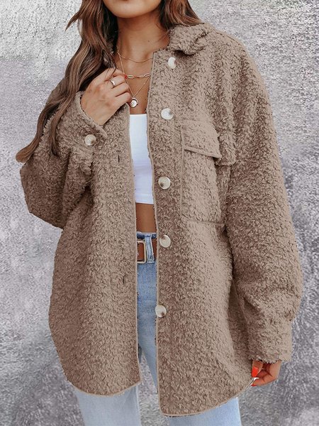 

Casual Plain Shawl Collar Teddy Jacket, Coffee, Coats