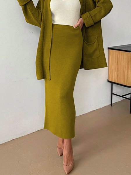 

Regular Fit Urban Plain Midi Skirt, Yellow, Skirts
