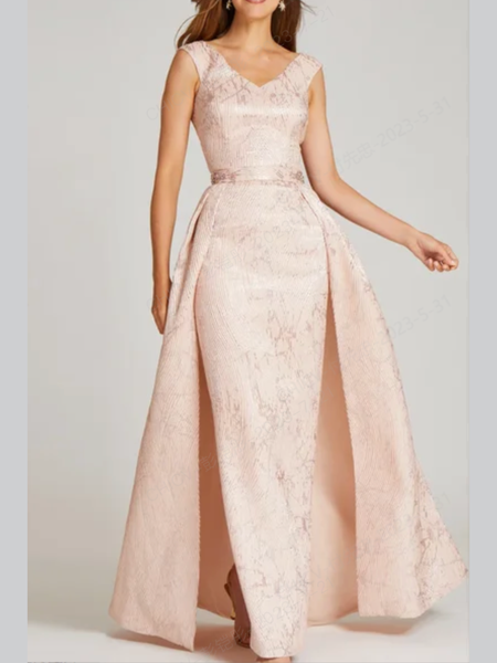 

Elegant Regular Fit V Neck Plain Party Dress, Pink, Maxi Dresses