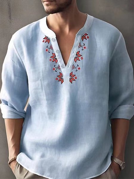 

Casual Floral V Neck Regular Fit Shirt, Sky blue, Shirts ＆ Blouse