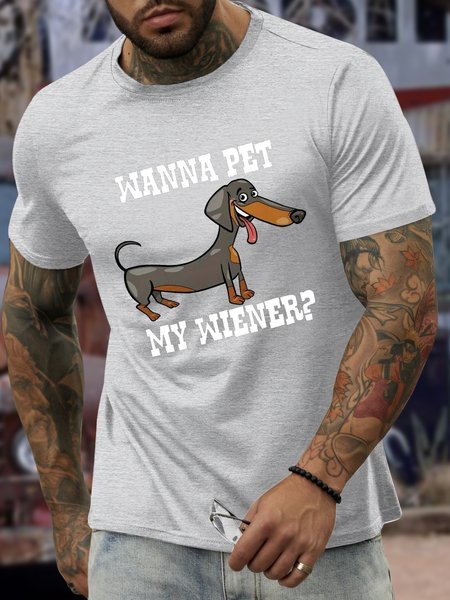 

Men’s Wanna Pet My Wiener Regular Fit Casual T-Shirt, Light gray, T-shirts