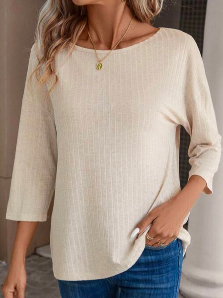 

Casual Striped Loose Crew Neck T-Shirt, Apricot, T-Shirts