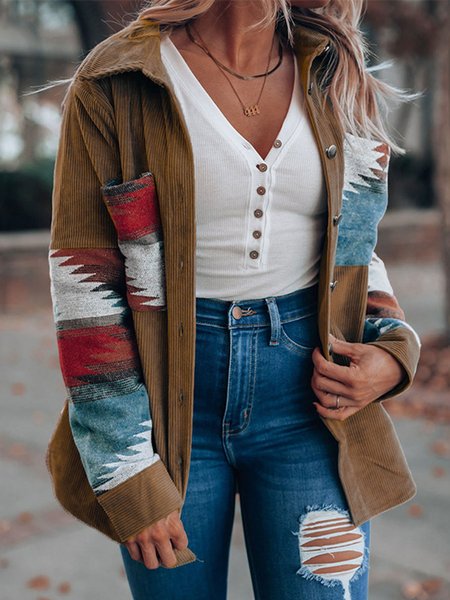 

Casual Ethnic Shawl Collar Jacket, Khaki, Jackets