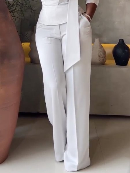 

Regular Fit Plain Elegant Straight Pants, Cream, Pants
