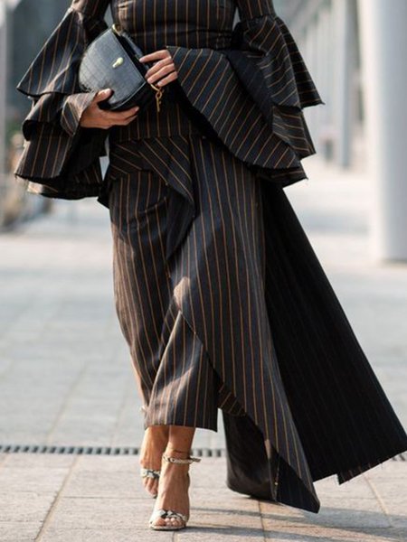 

Elegant Regular Fit Striped Skirt, Black, Skirts