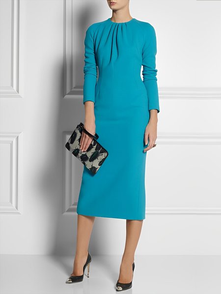 

Urban Plain Regular Fit Crew Neck Dress, Blue, Midi Dresses