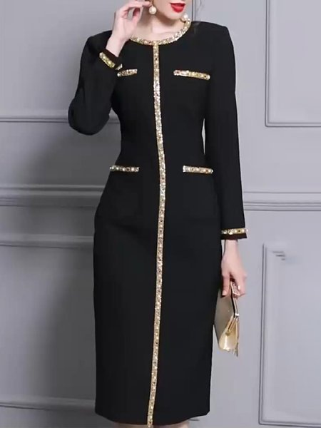 

Elegant Regular Fit Color Block Dress, Black, Midi Dresses