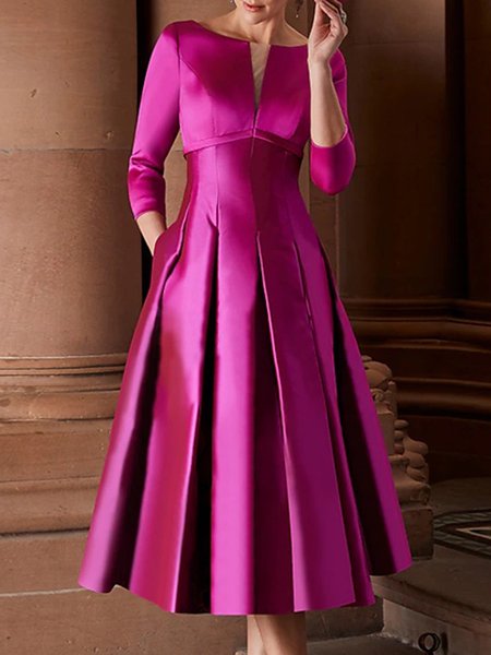 

Elegant Plain Regular Fit V Neck Dress, Rose red, Maxi Dresses