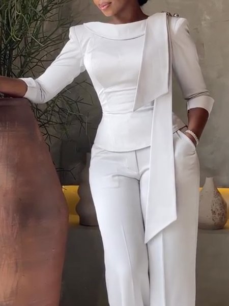 

Shawl Collar Regular Fit Plain Elegant Shirt, Cream, Blouses and Shirts