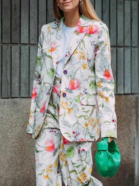 

Long Sleeve Regular Fit Floral Lapel Collar Urban Blazer, As picture, Blazers
