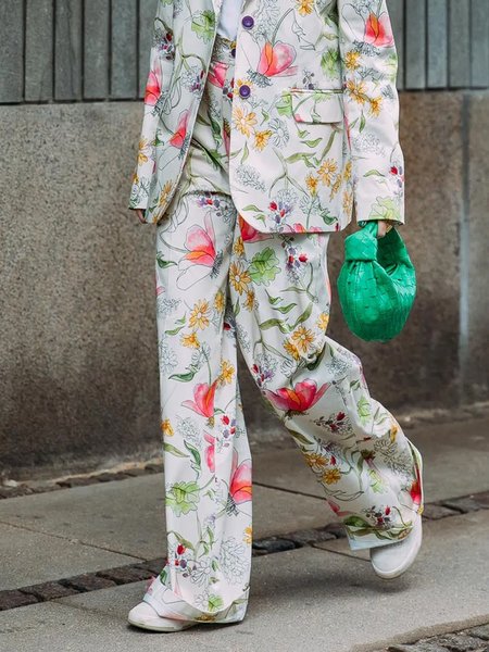 

Long Urban Regular Fit Floral Fashion Pants, As picture, Pants