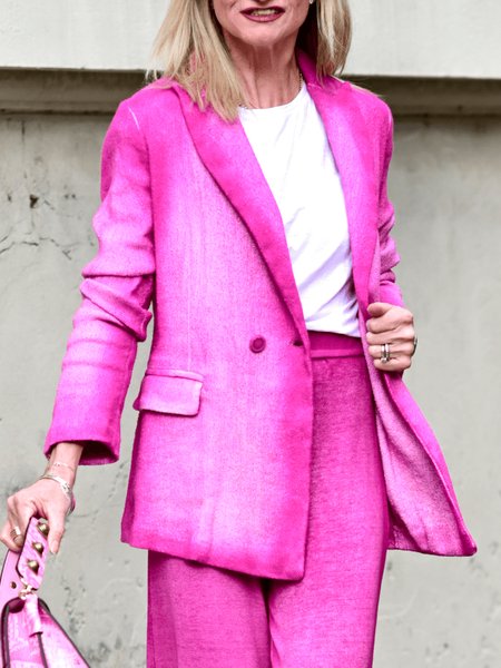 

Long Sleeve Urban Lapel Collar Regular Fit Plain Blazer, Rose red, Blazers