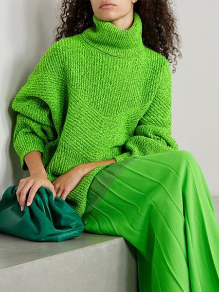 

Plain Long Sleeve Elegant Turtleneck Sweater, Green, Sweaters