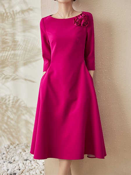 

Boat Neck Regular Fit Elegant Dress, Rose red, Midi Dresses