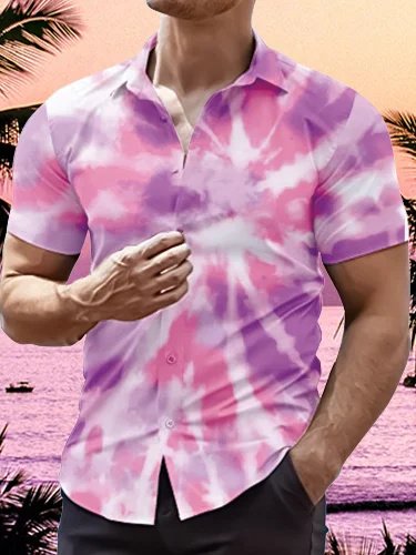 

Regular Sleeve Ombre Abstract Vacation Shirt Collar Chemical Fiber Blend Shirt, Pink, Shirts ＆ Blouse