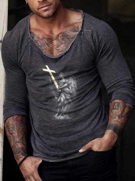 

Vintage Crew Neck Long Sleeve T-Shirt, As picture, T-Shirts