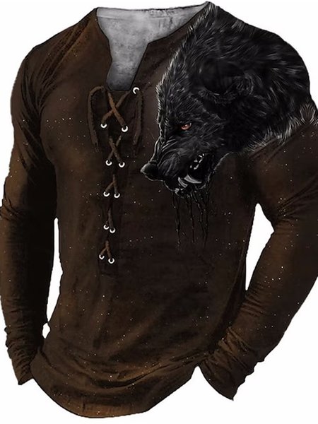 

Casual Animal Regular Sleeve Regular Fit Long Sleeve T-Shirt, Brown, T-Shirts