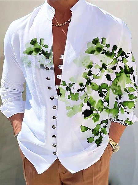 

Casual Floral Printing Collar Boho Vacation Shirt, Green, Shirts ＆ Blouse