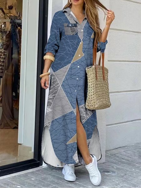 

Abstract Printing Abstract Vacation Shirt Collar Regular Sleeve Dress, Color2, Dresses