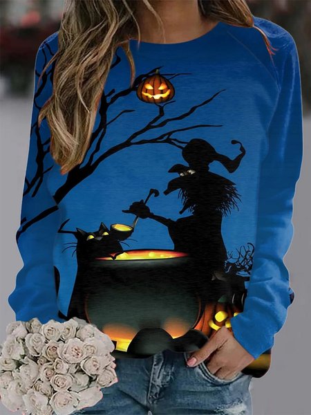 

Casual Halloween Crew Neck Loose Sweatshirt, Blue, Sweatshirts & Hoodies