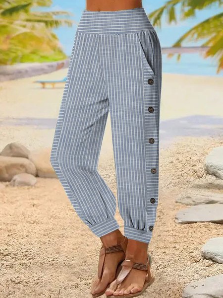 

Buckle Loose Casual Pants, Blue, Pants