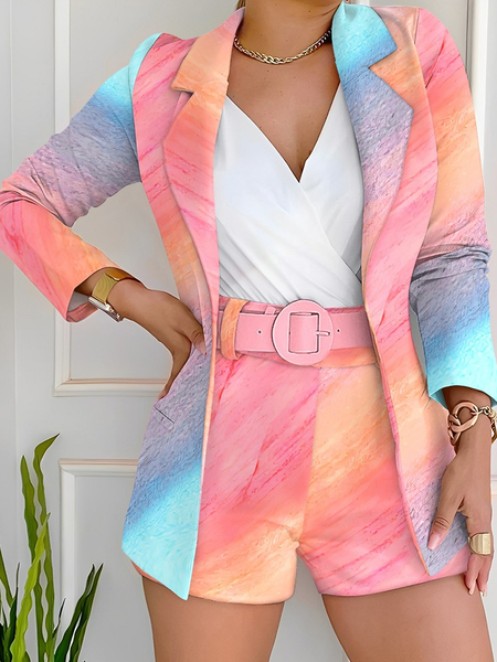 

Ombre Shawl Collar Casual Regular Fit Two-Piece Set, Pink, Suit Set