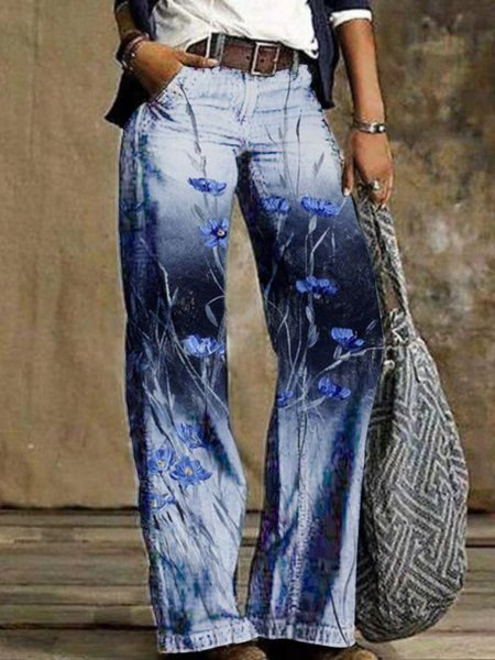 

Women's Vintage Casual Floral Butterfly Gradient Nine Pants Urban Daily Clothing, Color4, Pants