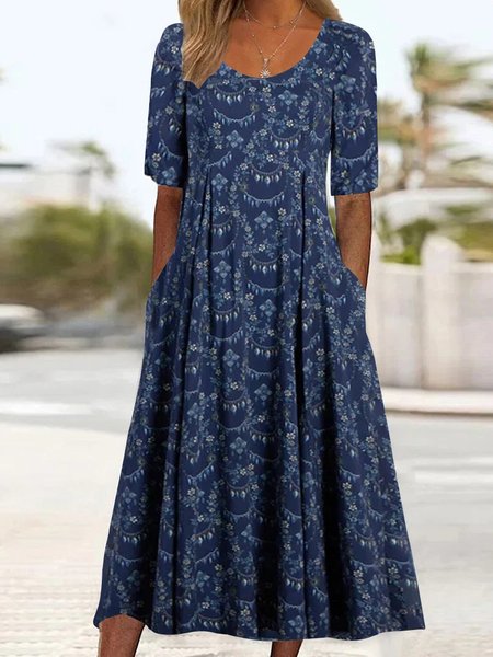 

Casual Small Floral Dress With No Belt, Dark blue, Dresses