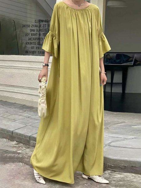 

Half sleeve Crew Neck Vacation Loose Dress, Yellow, Maxi Dresses