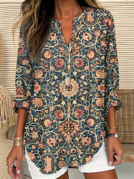 

Loose Casual Ethnic Shirt, Green, Shirts & Blouses