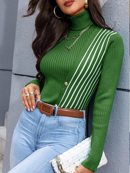 

Urban Turtleneck Striped Long Sleeve Sweater, Green, Sweaters