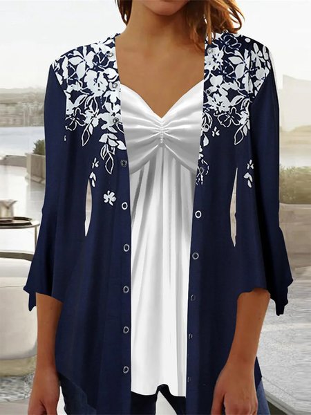 

Floral Casual Wrap Two-Piece Set, Dark blue, Suit Set