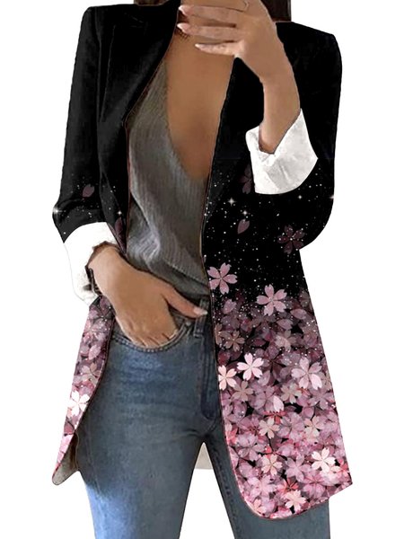 

Women's Urban Casual Butterfly Floral Mid Length Blazer Commuting Clothing, Pink, Blazers