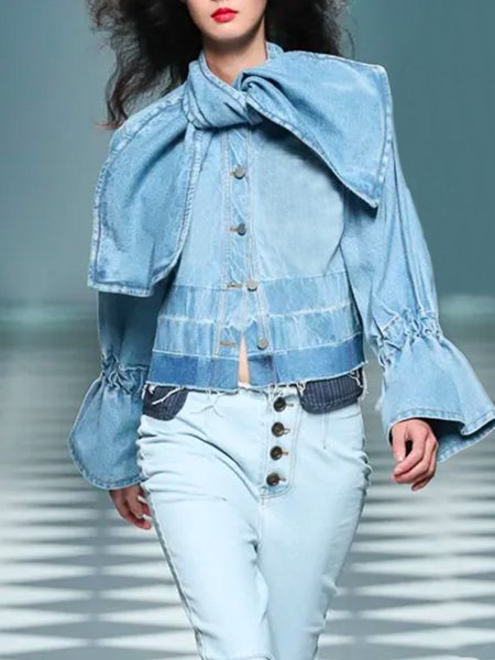 

Urban Regular Fit Plain Long Sleeve Denim Blouse, Blue, Denim Tops
