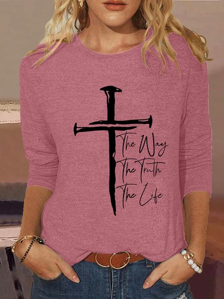 

Women's Christian Cross Casual Shirt, Pink, Long sleeves