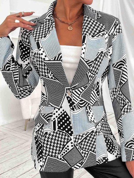 

Casual Plaid Slim Button Lightweight Suit Jacket Women's Urban Daily, Gray, Blazers