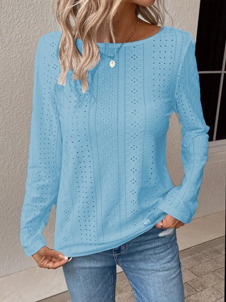 

Plain Loose Casual Long Sleeve Shirt, Blue, Clothing