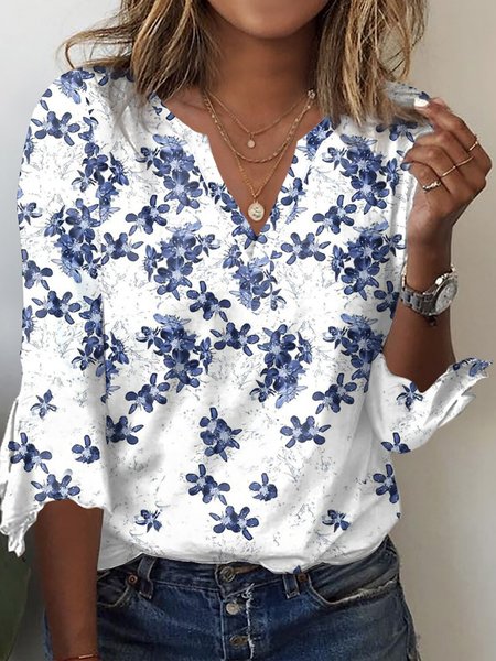 

V Neck Casual Jersey Loose T-Shirt, White, T-Shirts